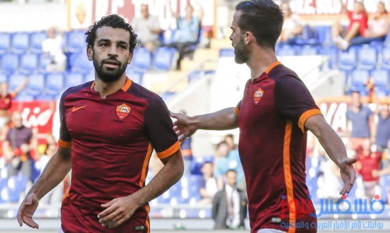 محمد صلاح يسجل ثاني أهدافه مع روما في مرمى سامبدوريا 14 محمد صلاح يحتفل بثاني أهدافه مع روما