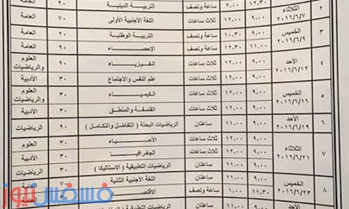 جدول إمتحان الثانوية العامة 2016 الدور الأول الرسمي 16 جدول إمتحان الثانوية العامة