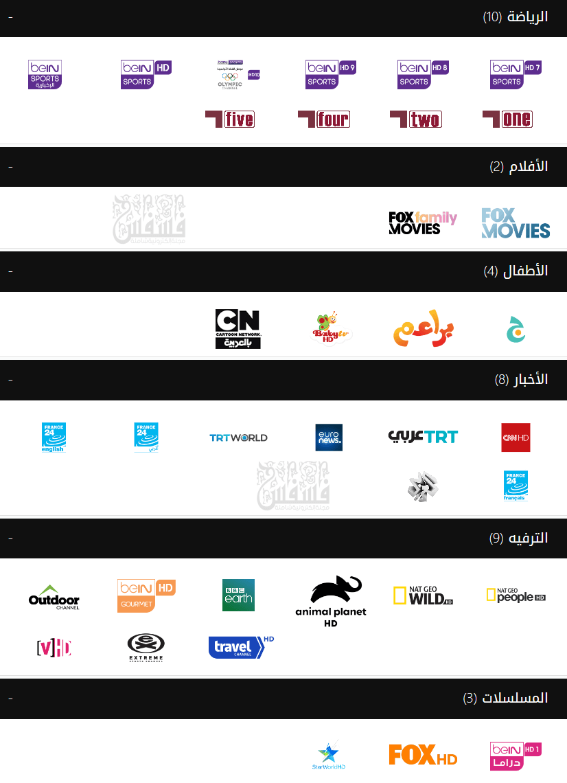 محتويات باقة beIN Basic محتويات باقة بي ان Basic